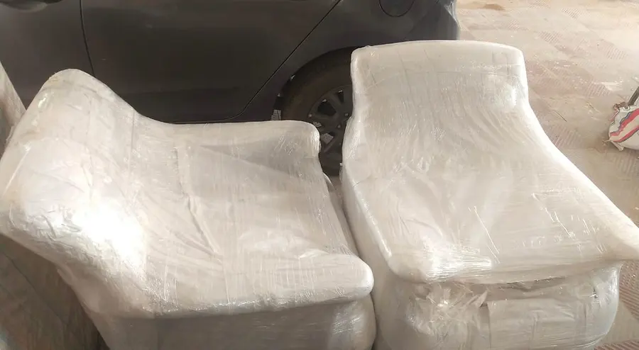 Household goods wrapped and packed in boxes